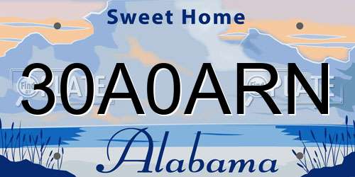 30A0ARN Alabama License Plate