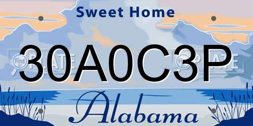 30A0C3P Alabama License Plate