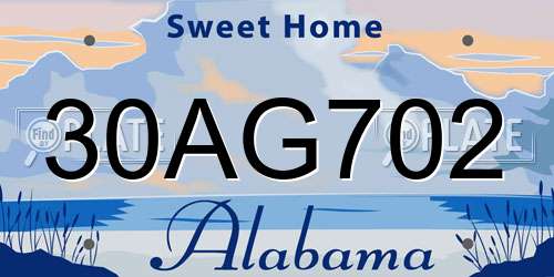 30AG702 Alabama License Plate