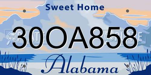 30OA858 Alabama License Plate