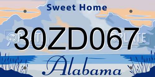 30ZD067 Alabama License Plate