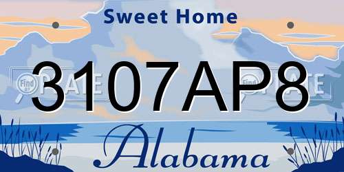 3107AP8 Alabama License Plate