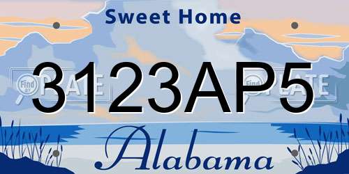 3123AP5 Alabama License Plate