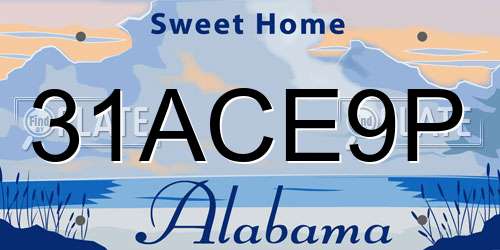 31ACE9P Alabama License Plate