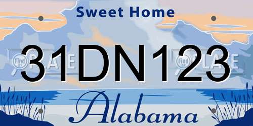 31DN123 Alabama License Plate