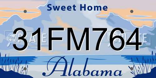 31FM764 Alabama License Plate