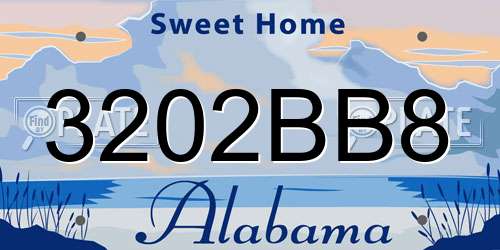 3202BB8 Alabama License Plate