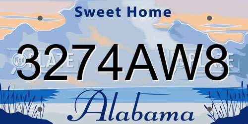 3274AW8 Alabama License Plate