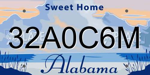 32A0C6M Alabama License Plate