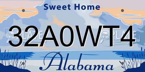 32A0WT4 Alabama License Plate