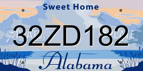 32ZD182 Alabama License Plate