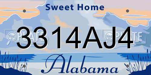 3314AJ4 Alabama License Plate