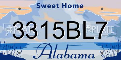 3315BL7 Alabama License Plate