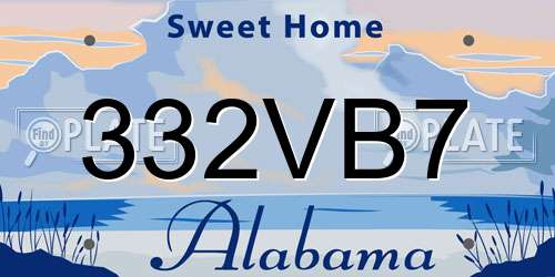 332VB7 Alabama License Plate