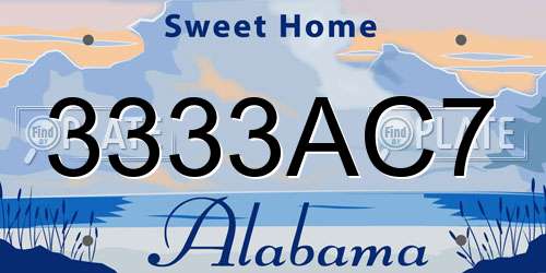 3333AC7 Alabama License Plate