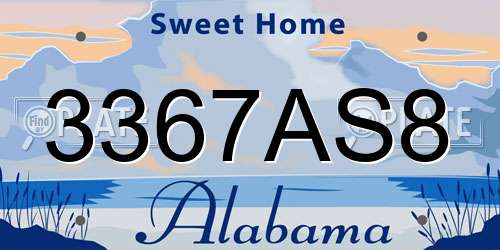 3367AS8 Alabama License Plate