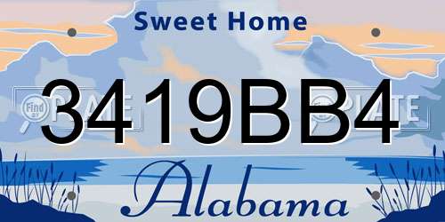 3419BB4 Alabama License Plate