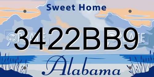 3422BB9 Alabama License Plate