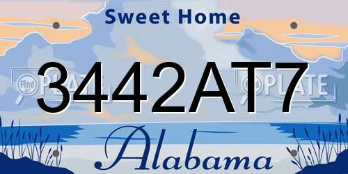 3442AT7 Alabama License Plate