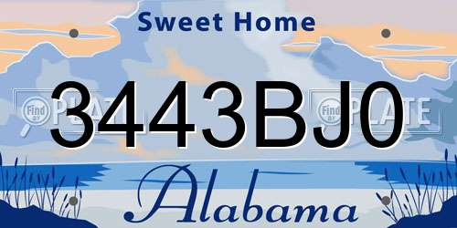 3443BJ0 Alabama License Plate