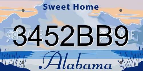 3452BB9 Alabama License Plate