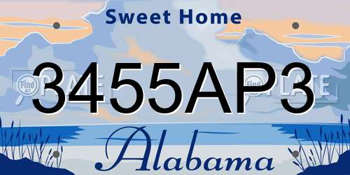 3455AP3 Alabama License Plate
