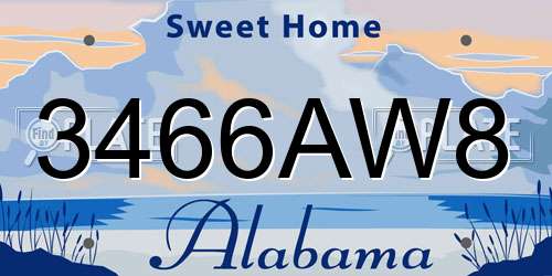 3466AW8 Alabama License Plate