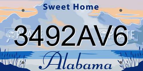 3492AV6 Alabama License Plate