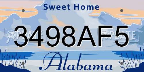 3498AF5 Alabama License Plate
