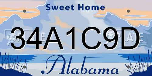 34A1C9D Alabama License Plate