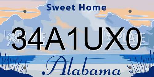 34A1UX0 Alabama License Plate