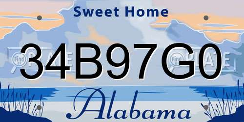 34B97G0 Alabama License Plate