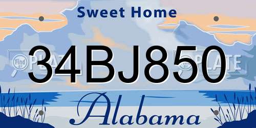 34BJ850 Alabama License Plate