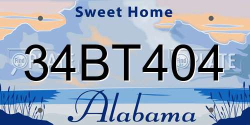 34BT404 Alabama License Plate