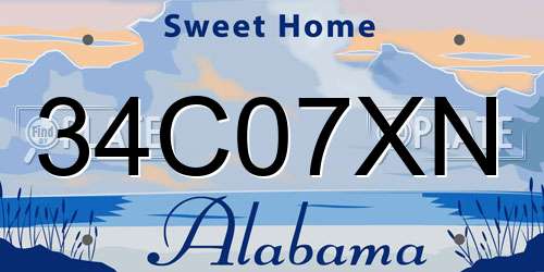 34C07XN Alabama License Plate