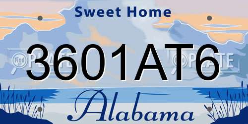 3601AT6 Alabama License Plate