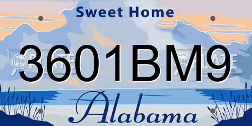 3601BM9 Alabama License Plate
