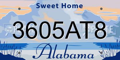 3605AT8 Alabama License Plate