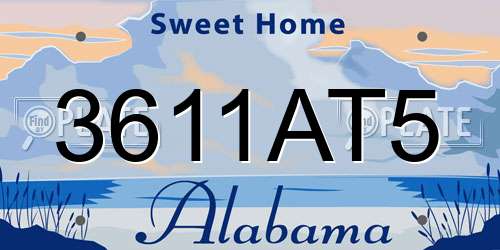 3611AT5 Alabama License Plate