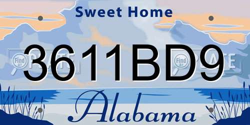 3611BD9 Alabama License Plate