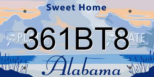 361BT8 Alabama License Plate