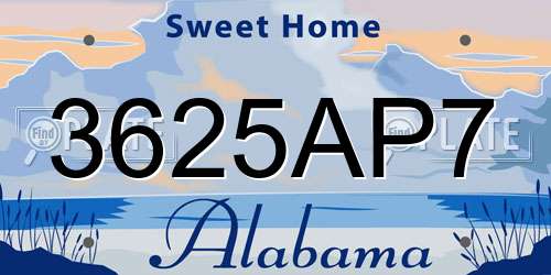 3625AP7 Alabama License Plate