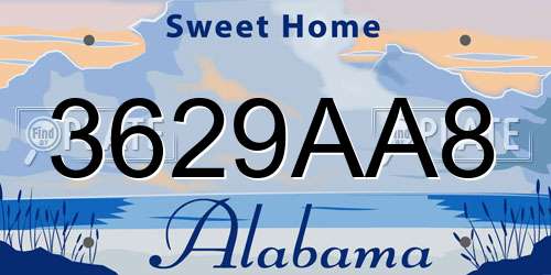 3629AA8 Alabama License Plate