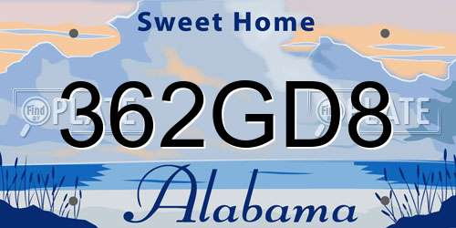 362GD8 Alabama License Plate
