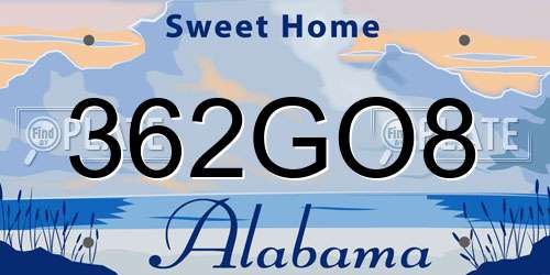 362GO8 Alabama License Plate
