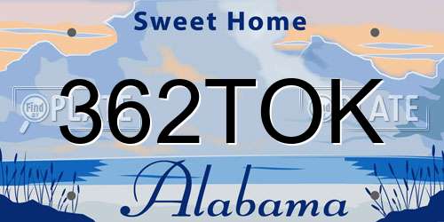 362TOK Alabama License Plate