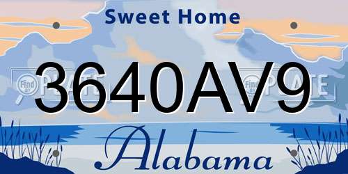 3640AV9 Alabama License Plate