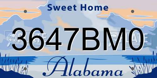 3647BM0 Alabama License Plate