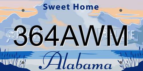 364AWM Alabama License Plate