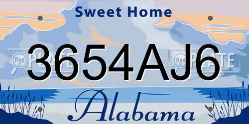 3654AJ6 Alabama License Plate